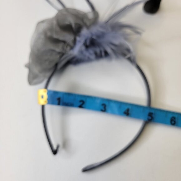 Silver Grey Rose Flower Headband Fascinator with Grey and Black Feathers - Picture 8 of 9